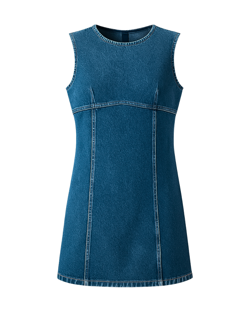 Blue denim dress on a white background