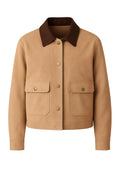 Tan jacket with brown collar on a white background