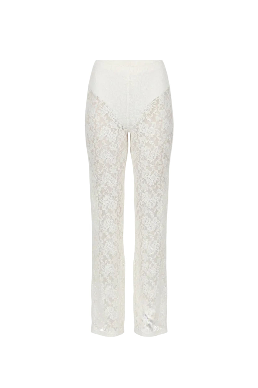 White lace pants on a white background