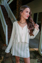 Striped Terry Sweater Set - Cream/Sage.