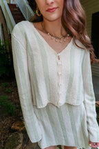 Striped Terry Sweater Set - Cream/Sage.